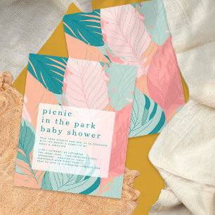 PAPER   Boho Coral Teal Leaves Picnic Baby Shower