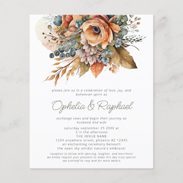 PAPER Boho Fall Florals Sage Bohemian Wedding (Front)