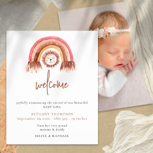 PAPER   Boho Rainbow Lion Photo Birth Announcement