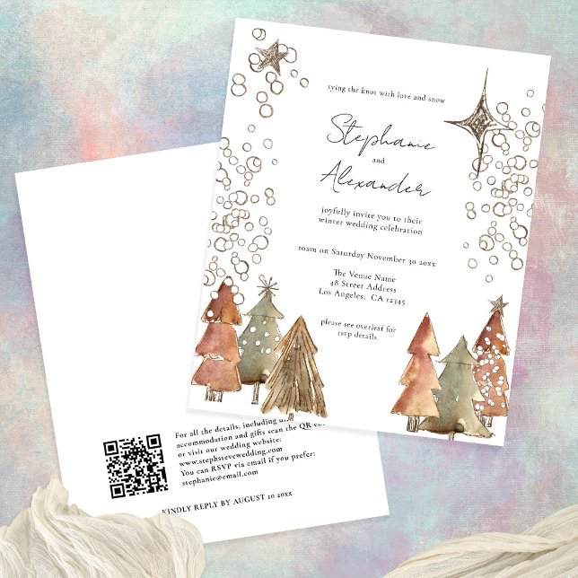 PAPER Boho Trees Stars QR Code Christmas Wedding  (Front and back view)