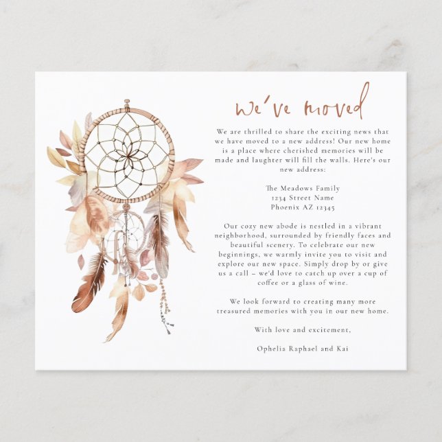 PAPER Boho Watercolor Dreamcatcher New Address (Front)