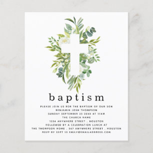 PAPER   Botanical Leaves Cross Baptism Invitation
