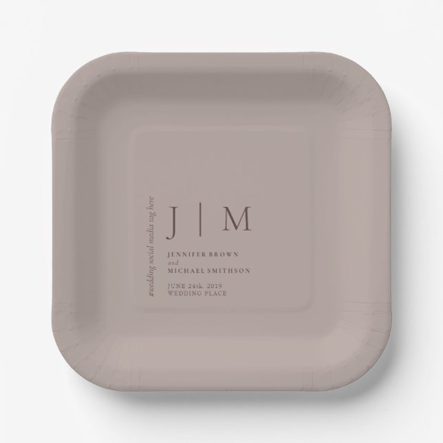 Paper Brown Formal Event Theme Wedding Plate (Front)