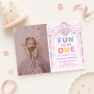Paper Chain Disco Fun to be One 1st Birthday Photo Invitation