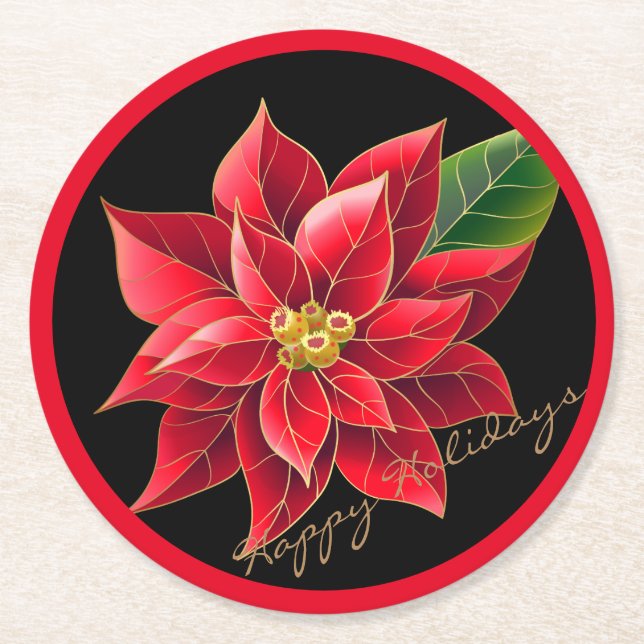 Paper Christmas Coasters Happy Holidays Poinsettia (Front)