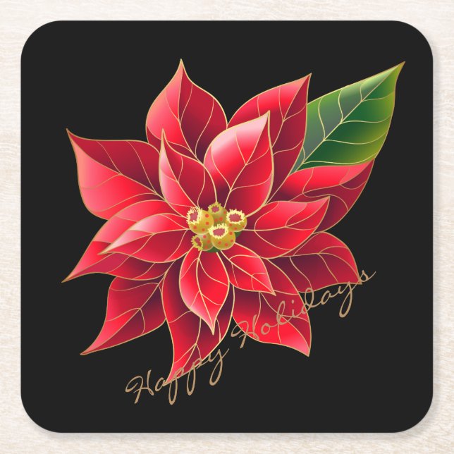 Paper Christmas Coasters Happy Holidays Poinsettia (Front)