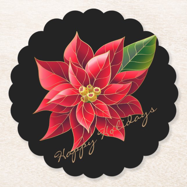 Paper Christmas Coasters Happy Holidays Poinsettia (Front)