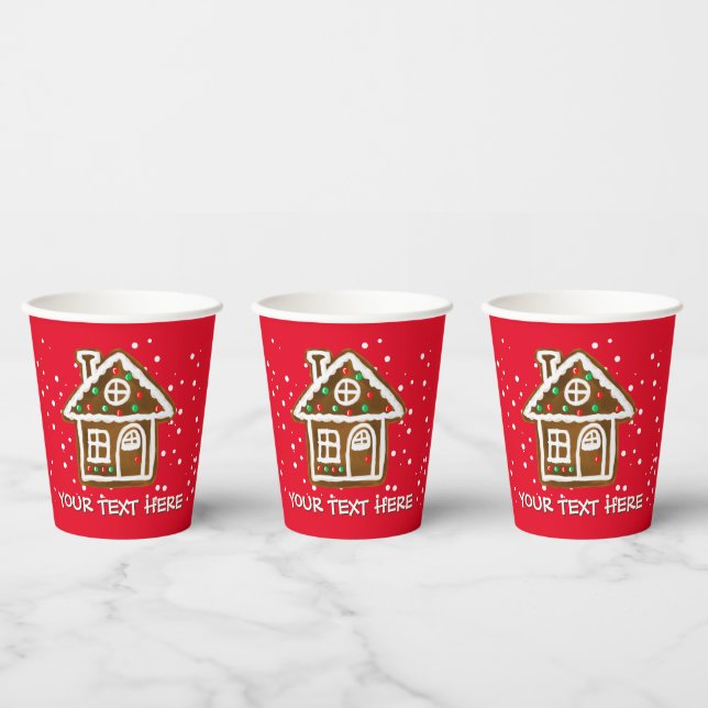 Paper Christmas cups with cute gingerbread house (Multi)