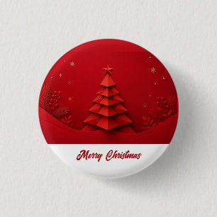 Paper Christmas Tree Red Background 3 Cm Round Badge