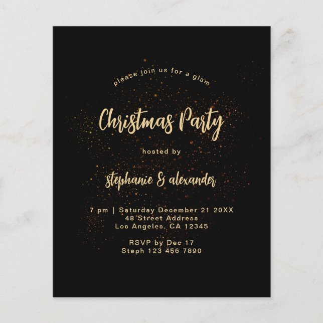 PAPER Classy Gold Black Christmas Party Invite (Front)