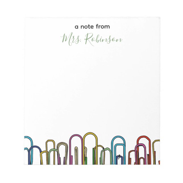 Paper Clip Customisable Teacher Appreciation Notepad (Front)