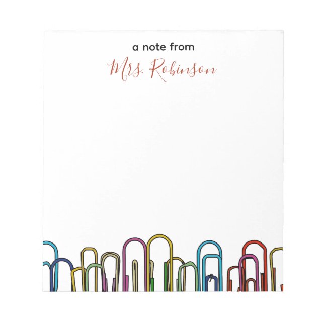 Paper Clip Customisable Teacher Appreciation Notepad (Front)