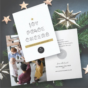 Paper Clips Joy Peace Cheers Blue Grids Corporate  Holiday Card