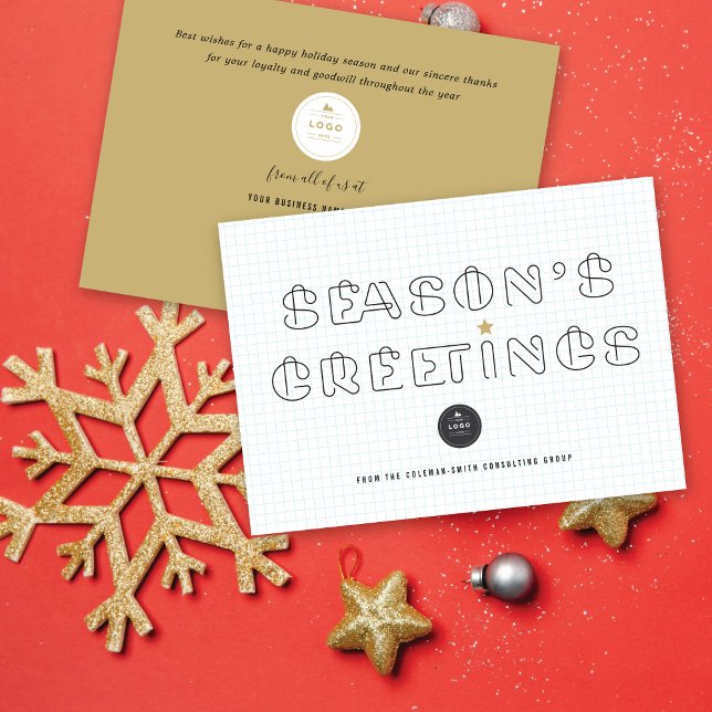 Paper Clips Season's Greetings Blue Grid Business Holiday Card (Creator Uploaded)