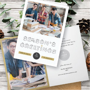 Paper Clips Season's Greetings Blue Grids Business Holiday Card