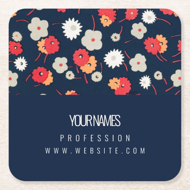 PAPER COASTER BUSINESS CARD : BLOSSOM WOODCUT (Front)