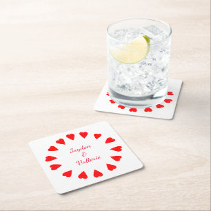 Paper Coaster - Circle of Red Hearts with Names