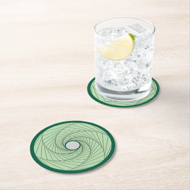 Paper Coaster - Green Optical Illusion Spiral (Insitu)