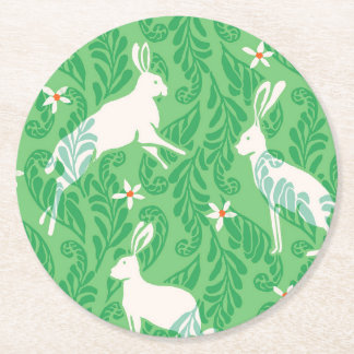 Paper Coaster in spring green rabbits and ferns