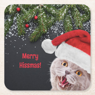 Paper Coaster, Merry Hissmas  Square Paper Coaster