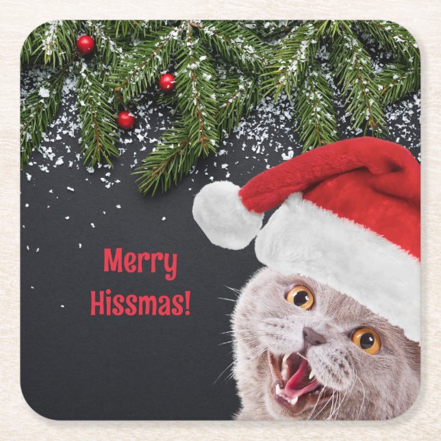 Paper Coaster, Merry Hissmas  Square Paper Coaster (Front)