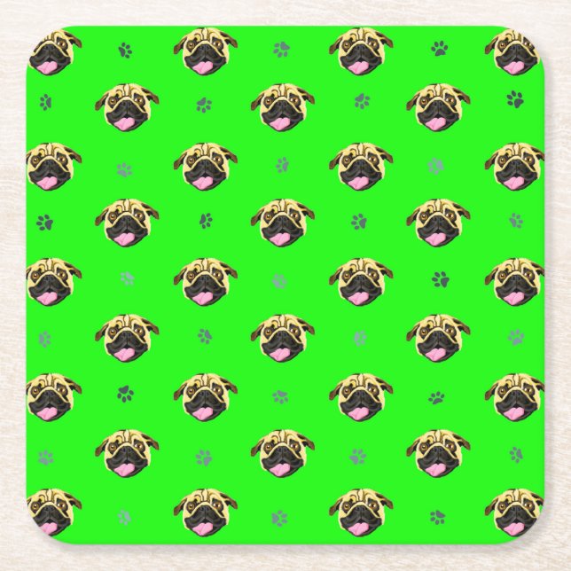 Paper Coaster Pug Theme Green (Front)
