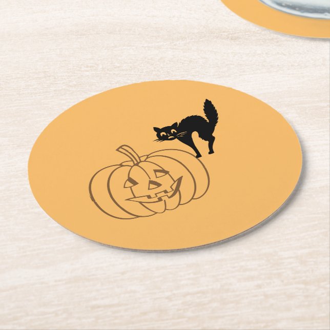 Paper Coaster - Pumpkin and Black Cat (Angled)