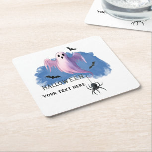 Paper Coaster Square HALLOWEEN ghost with spider