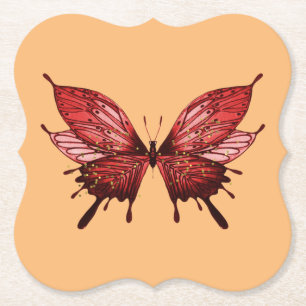 Paper Coaster with Red Butterfly on a Gold Colour