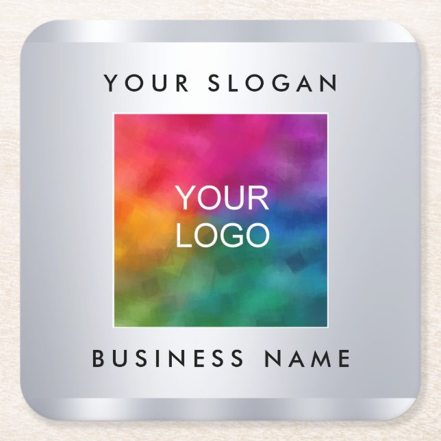Paper Coasters Add Logo Faux Silver Metallic Look (Front)