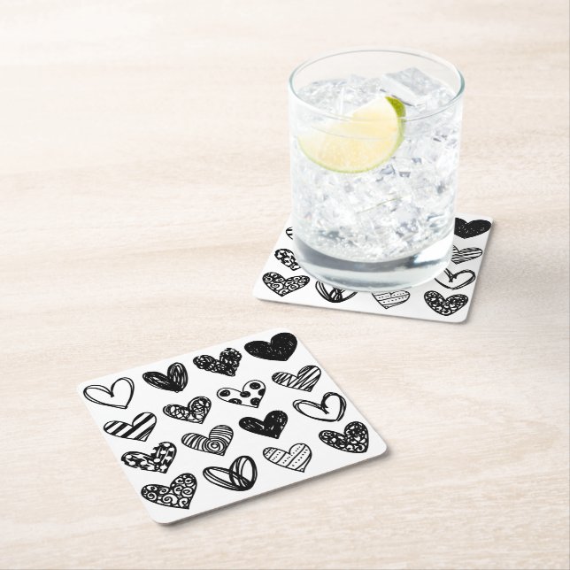 Paper Coasters - Black & White Hearts (Insitu)
