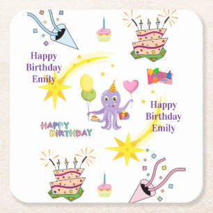 Paper Coasters Happy Birthday Octopus Cupcake