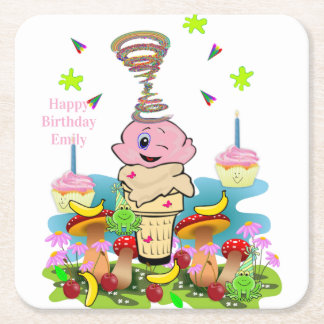 Paper Coasters Happy Birthday Pink Cupcake 