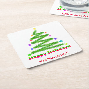 PAPER COASTERS - HAPPY HOLIDAYS CHRISTMAS TREE ART