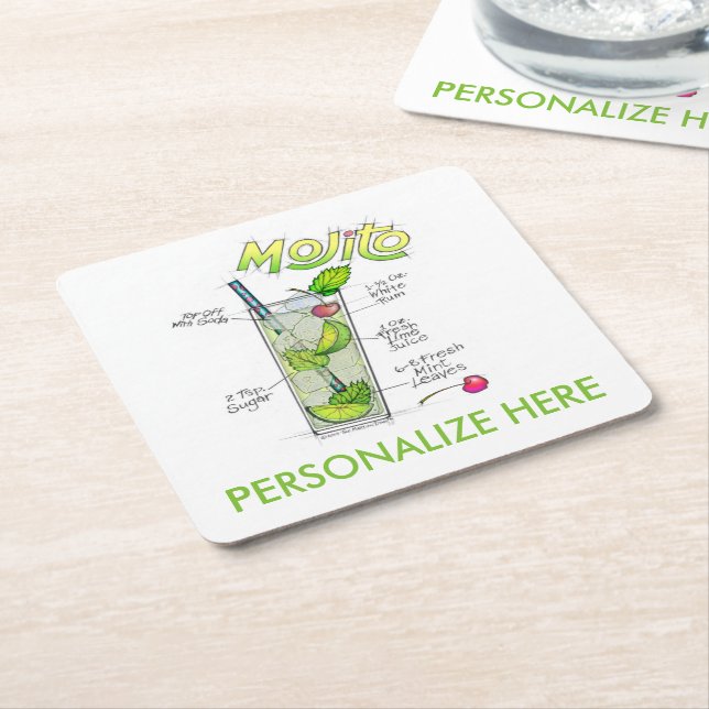 PAPER COASTERS - MOJITO RECIPE COCKTAIL ART (Angled)