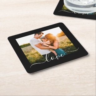 Paper Coasters Wedding Love Text Photo Black