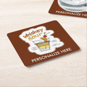 PAPER COASTERS - WHISKEY SOUR RECIPE COCKTAIL ART