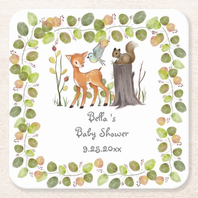 Paper Coasters Woodland Animals Baby Shower (Front)