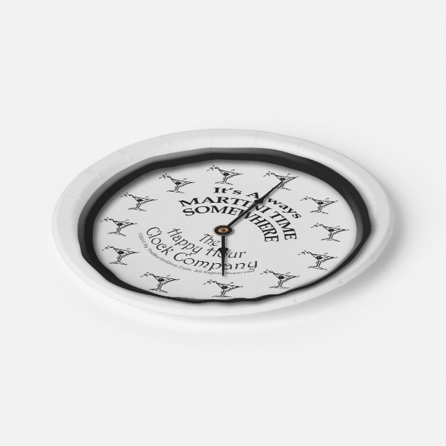 PAPER COCKTAIL PLATES - ALWAYS MARTINI TIME CLOCK (Angled)