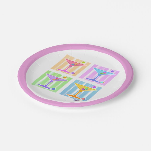 PAPER COCKTAIL PLATES - PASTEL POP ART MARTINIS (Angled)