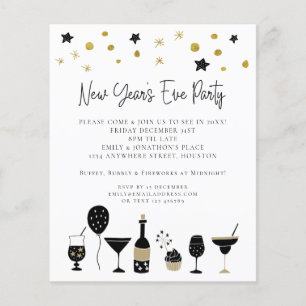 PAPER Cocktails Gold Black New Years Eve Invite