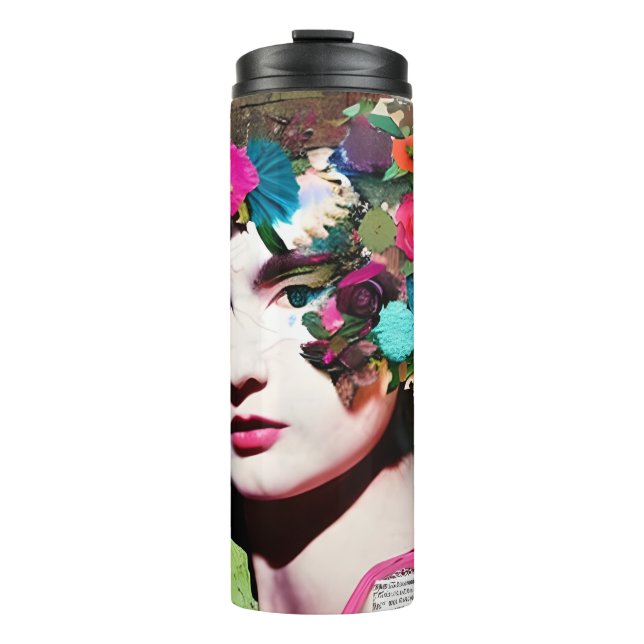 Paper Collage Art | Victorian Woman Floral Thermal Tumbler (Front)