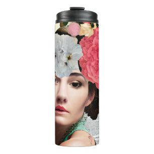 Paper Collage Style Art    Lady and Flowers Thermal Tumbler