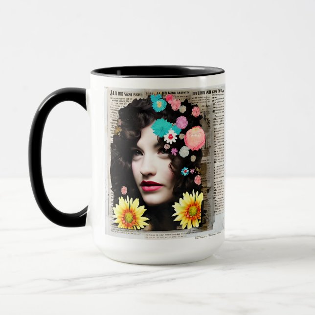 Paper Collage Style Art | Women and Flowers Mug (Left)