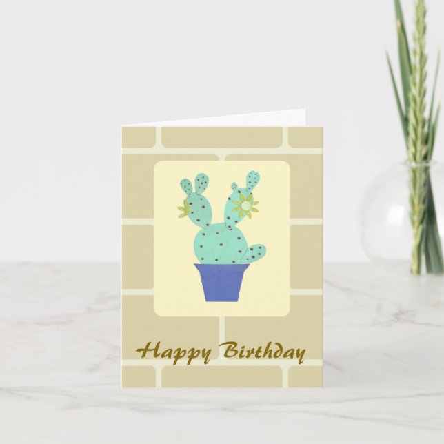 Paper Craft Cactus and Wall Bricks Birthday Card (Front)