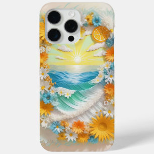 Paper Craft Scene of Ocean Waves, Sunrise iPhone 15 Pro Max Case