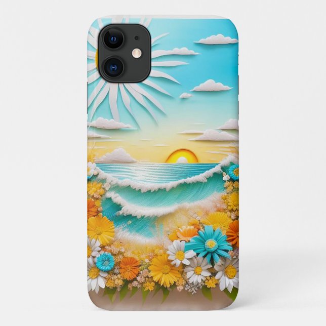 Paper Craft Scene of Ocean Waves, Sunrise Case-Mate iPhone Case (Back)