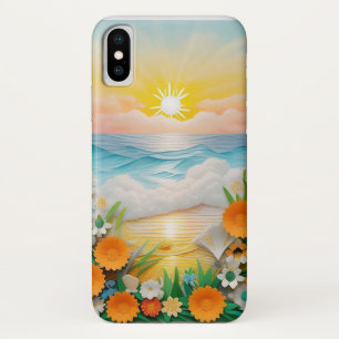 Paper Craft Scene of Ocean Waves, Sunrise iPhone X Case