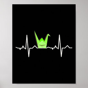 Paper Crane Origami , Heartbeat Ecg Pulse Shirt  Poster