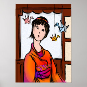 Paper Cranes in Flight Poster